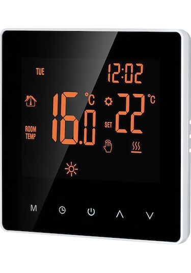 Geeroyoo Ev Okul Ofis Otel İçin 16a Dokunmatik Ekranlı 7 Gün Programlanabilir Elektrikli Isıtıcı Termostati - Turuncu Arka Işık Beyaz Tuş