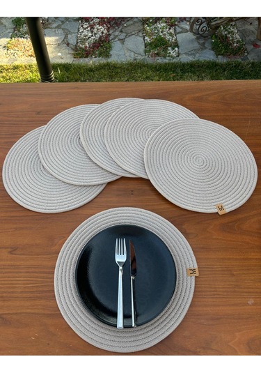 6 Lı Yuvarlak Supla Takımı Kolay Temizlenebilir, Modern Sofralar İçin Bej