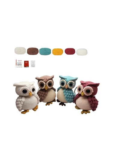 Oldfriend Döner Başlı Beyaz Kahverengi Mavi Pembe Baykuş Tığ İşi Kiti Yapım Seti