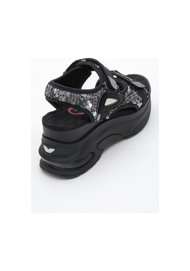 Arthur Siyah-gri Payet Bantlı Kalın Taban Kadın Spor Sandalet Siyah - Gri