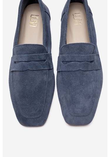 Luvishoes Morne Kot Mavi Süet Hakiki Deri Kadın Loafer Ayakkabı Mavi