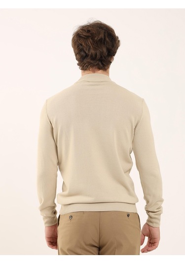Dufy Bej Erkek Slim Fit Yarım Balıkçı Yaka Triko - 91102 Bej