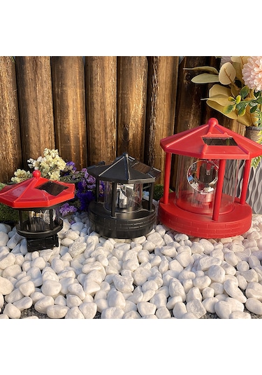 Mufunye Küçük Kırmızı Güneş Enerjili Döner Fener, Ip44 Hava Durumuna Dayanıklı, Bahçe Çevre Aydınlatma Dekorasyon Lambası