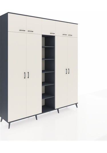 Hyperion Dolap 12 Raflı 9 Kapaklı 2 Askılı 220x44x243 Antrasit-aytaşı/antrasit Aytası/antrasıt