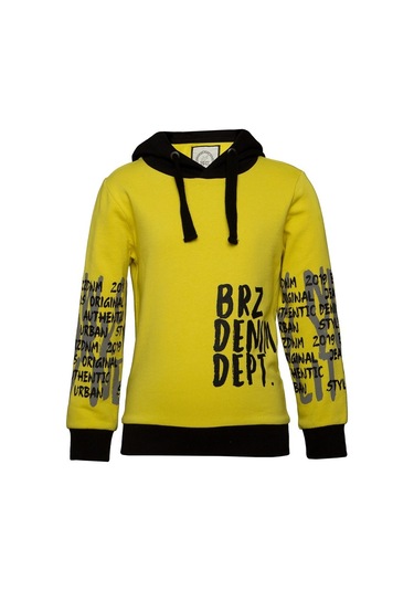 Brz Kids Baskılı Erkek Çocuk Kapüşonlu Sweatshirt Hoodie Sarı