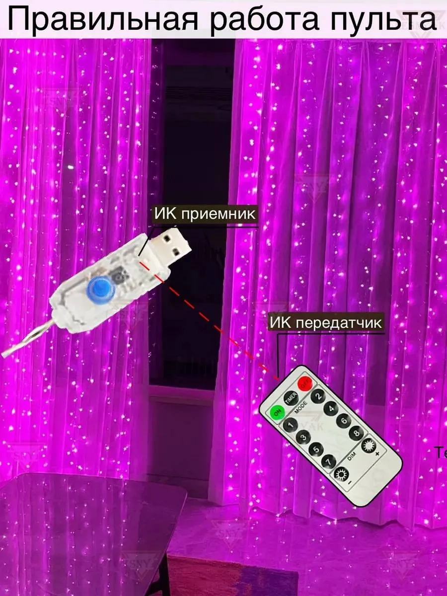 Lesnyak Usb Pembe Işık Perde Işık Zinciri 3x3 229067563 Pembe