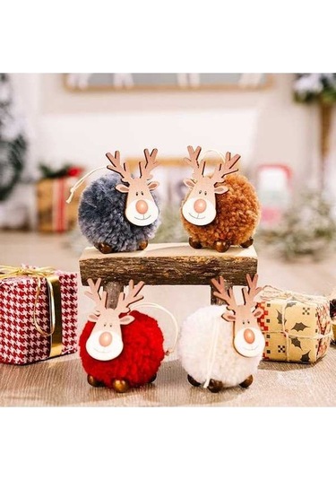Fortunelane Koyu Gri Kuzulu Yün Elk Figürlü Noel Ağacı Süsü, Ev Ve Parti Dekorasyonu İçin 1 Adet Gri Gri