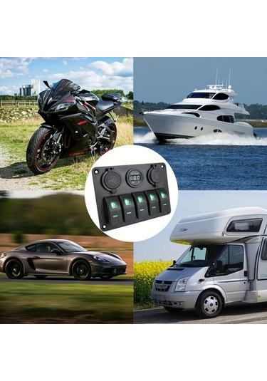 Xuweiwei 12-24v 5 Gruplu Yeşil Deniz Rocker Anahtar Paneli Çift Usb 42a Led Voltaj Ölçer Araç Fişi Araba Karavan Tekne Atv Utv Kamyon