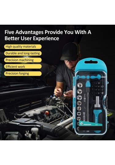 Pazly Çok Amaçlı Çift Kollu Tornavida Seti Ve Soket Anahtarı - 16 Uçlu Profesyonel & Ev Kullanımı