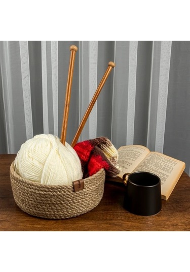 Naturalove Dekoratif Jüt Sepet - Yuvarlak / Büyük Boy Kahverengi