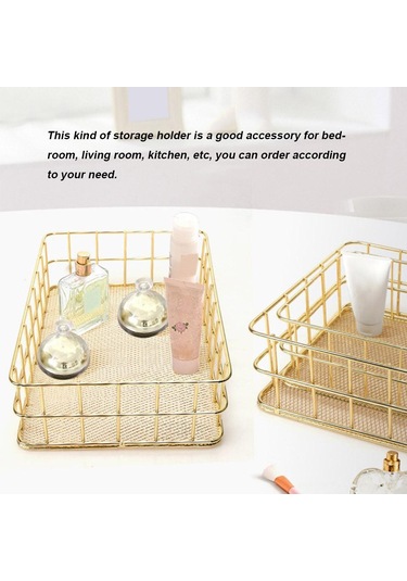 Gül Altın 24.5 16.5cm S/l Boyutu Depolama Sepeti Altın Demir Depolama Sepeti Çok Fonksiy Tel Örgü Masaüstü Depolama Sepet 56702251
