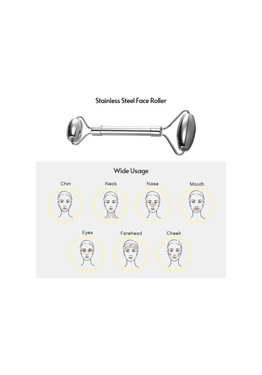 Kosona Cilt Bakımı İçin Paslanmaz Çelik İki Uçlu Masaj Rulosu - Kuru Ciltleri Giderme Ve Yuvarlanmaları Azaltma - Karton Kutuda Gümüş