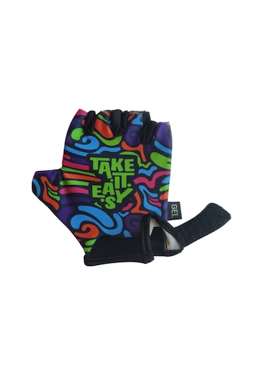 Raptor Çocuk Eldiveni Kısa Parmak Çocuk Bisiklet Eldiveni Silikon Jelli Take İt Easy Desenli M Beden