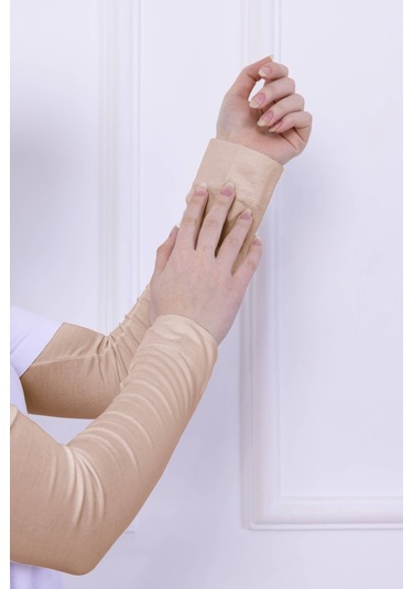 Likralı Penye Kolluk Ten Rengi - Pratik Kadın Tesettür Düz Namaz Kolluğu 1 Çift 40cm Viskon Hijab Ten