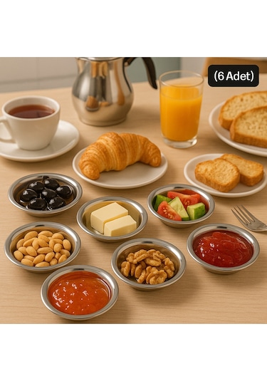 18/10 Paslanmaz Çelik Tabak Kase Seti 6 Parça,kahvaltılık,çerezlik,çeyizlik,12 Cm Tabak,reçel Sunum Gold