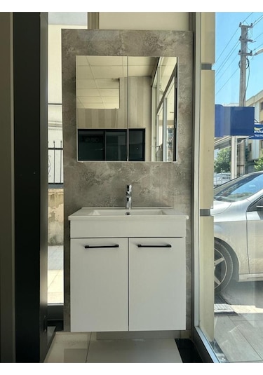 Banyo Dolabı Lavabolu Aynalı 65 Cm