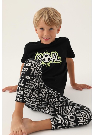 Roly Poly 3344 Goal Erkek Çocuk Pijama Takımı Siyah