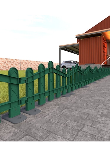 Dekoratif Plastik Alan Oluşturma Ve Bahçe Çiti 8 Adet Çit Y: 32 Cm / G: 4.4 M Sert Zemin Ayaklı - Yeşil