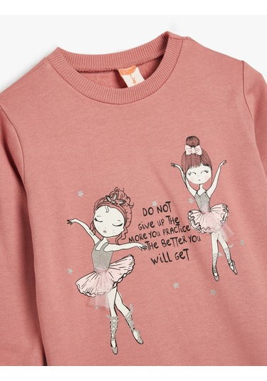 Koton Sweatshirt Balerin Baskılı Uzun Kollu Şardonlu Pamuklu Pembe 5wmg10100ak Gülkurusu