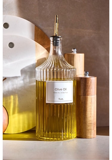 Perotti Viking 1000 Ml Cam Şişe Ve Yağlık Kapaklı Çift Kapaklı Gold Gold