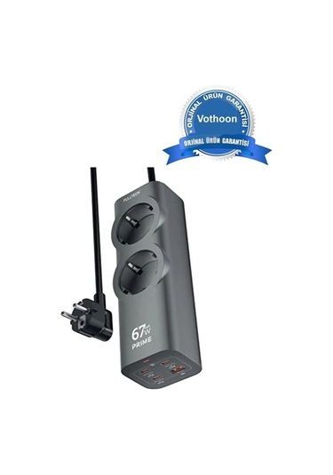 Vtn-54 67w Hızlı Şarjlı Akıllı Çoklu Priz 2000w Güç, 2 Usb-c + 2 Usb-a Çıkışlı, Telefon & Laptop U 1.5 M