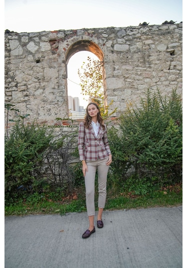 Kadın Dar Paça Kumaş Pantolon Frn61070 Bej