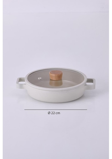 Neoflam Fika Cam Kapaklı Alüminyum 2'li Sahan Set 20 - 22cm Bej