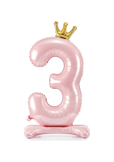 3 Rakam Bebe Pembesi Renkli Ayaklı Ve Kral Taç'lı Folyo Balon 34 İnç 76 Cm Pembe