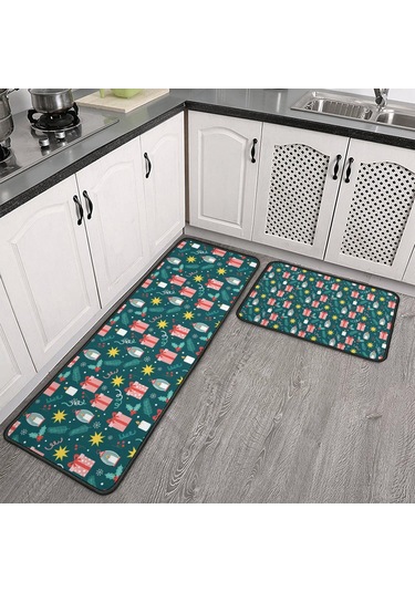 Noel Desenli 2'li Mutfak Matı, Anti-yorgunluk, Yastıklı Ve Kaymaz, Mutfak Ve Ofis İçin Noel Hediye Feneri