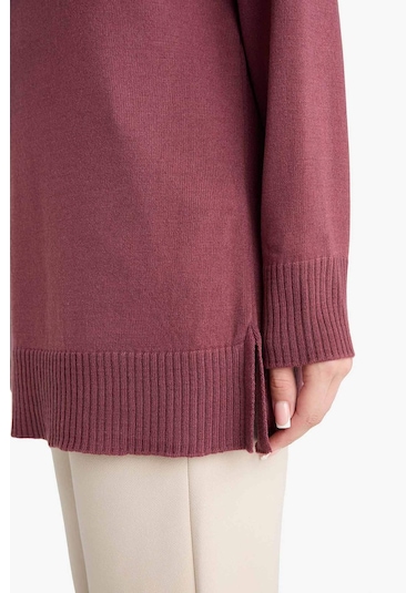 Defacto Regular Fit Bisiklet Yaka Basic Düz Triko Kazak Tunik C4474ax25wnbr350 Bordo