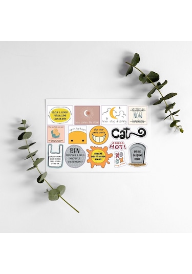Motto Yazılı Tasarımlı A5 14 Adet Stickers Çıkartma Pytkstkr38