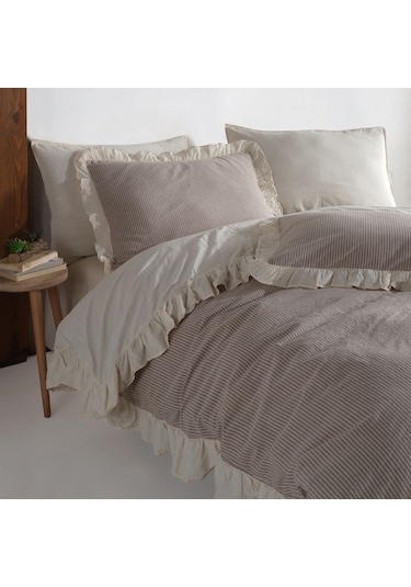 Macas Home Ruffle %100 Pamuklu Fırfırlı Ipliği Boyalı Ekru