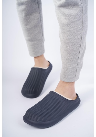 Modafrato Flora Kapalı İçi Yünlü Unisex Ev Terliği Kışlık Terlik Su Geçirmez Lacivert