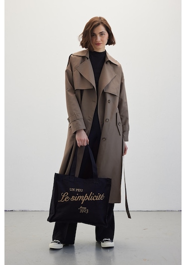 Manuka Düğmeli Kruvaze Trençkot Vizon