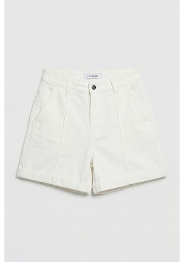 Itsbasic Kadın Kırık Beyaz 7s6-101 Straight Fit Relax Denim Şort