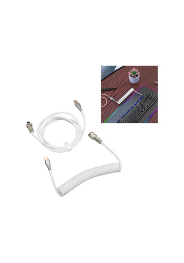 Springsun Mekanik Klavye İçin Çift Kılıflı Usb-c To Usb-a Kablosu, Hızlı Şarj Ve Geniş Uyumlu, Gömülü Metal Pilota Ve Kilitleme Yüzüğü - Beyaz