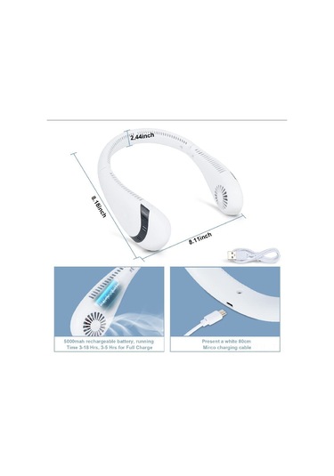 Padalink Taşınabilir Boyun Bağlı Fan, 360 Derece Tam Etki Rüzgar, 3 Hız Seçeneği, 10 Saat Çalışma Süresi, Şarj Edilebilir Plastik