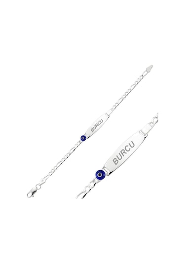 Nazar Boncuklu İsimli Gümüş Bebek Künye Çocuk Bileklik  Csb02