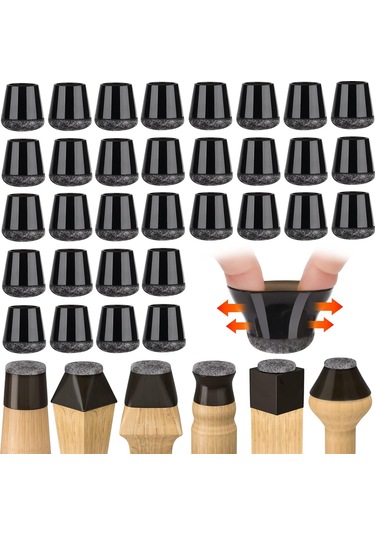32 Adet Sandalye Ayağı Koruyucusu, Ahşap Zeminler Ve Fayanslar İçin Keçe Pedli Siyah Silikondan Yapılmış Küçük Sandalye Ayağı Kapakları Diğer