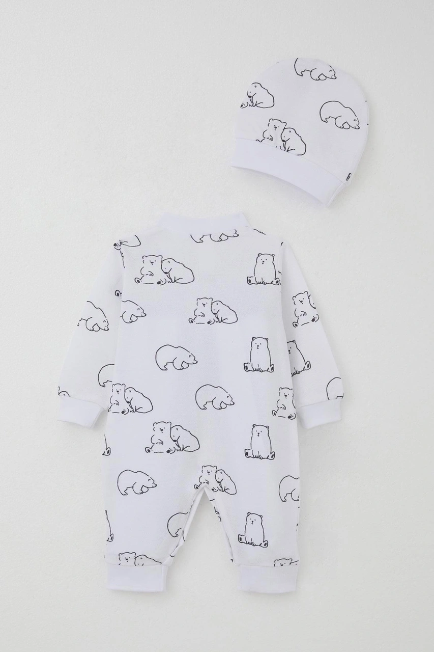 Breeze Erkek Bebek Tulum Sevimli Kutup Ayıcığı Desenli 0-6 Ay, Beyaz Beyaz