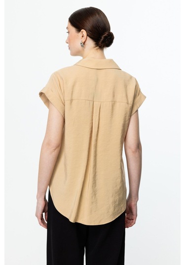 On Fashion Tek Cepli Kısa Kol Gömlek bej