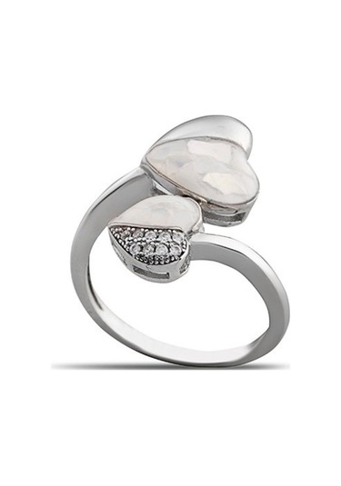 Sedef Taşlı Kalp Tasarım 925 Ayar Gümüş Kadın Yüzük (475777218)