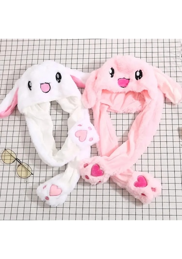 Mj Toys Peluş Tavşan Şapka Kulakları Hareket Eden Işıklı Modlu Beyaz