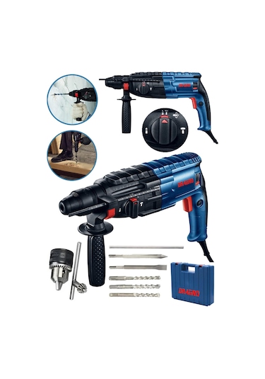 Dragro DRG-krc4200 Lacivert 4200 W Kırıcı Delici Hilti Matkap Metal Şanzımanlı 5 Adet Uç Yedek Mandren