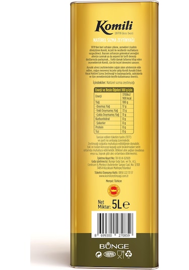 Komili Ayvalık Erken Hasat Zeytinyağı 5 L