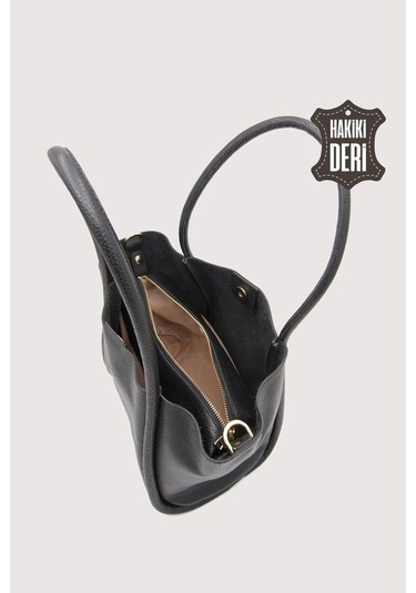 Hakiki Deri Kadın Organizerlı Omuz Çantası Siyah Smr9205 Siyah