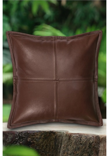 Premium Dekoratif Deri Kahverengi Kırlent Kılıfı/ev Ve Ofis Için Gerçek Deri 45x45cm Kırlent Kılıfı Kahverengi