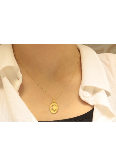 14 Ayar Altın Aynalı Zincirli Ç Harfi Guler1003075