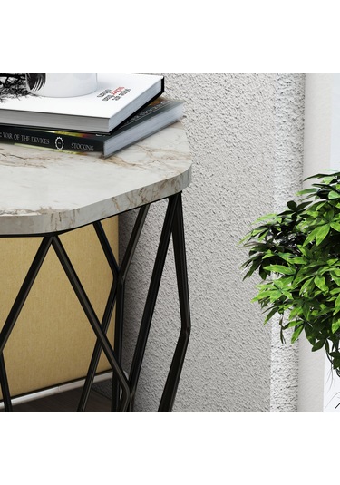 Variant Sofya Metal Yan Sehpa - Beyaz Mermer