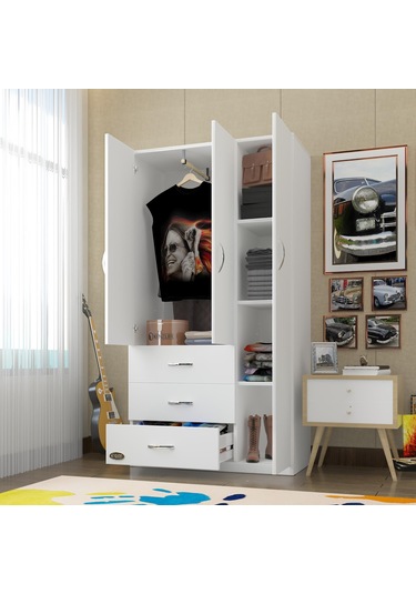 Kenzlife gardırop 3 kapılı 3 çekmeceli civanperçemi 180*120*52 by